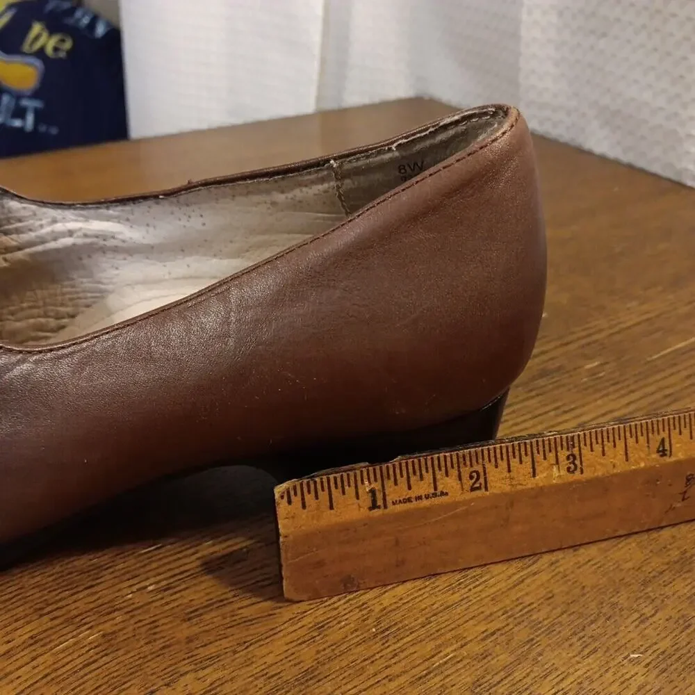 Strictly Comfort Women's 8W‎ Brown Leather Slip-On Shoe Square Toe Block Heel